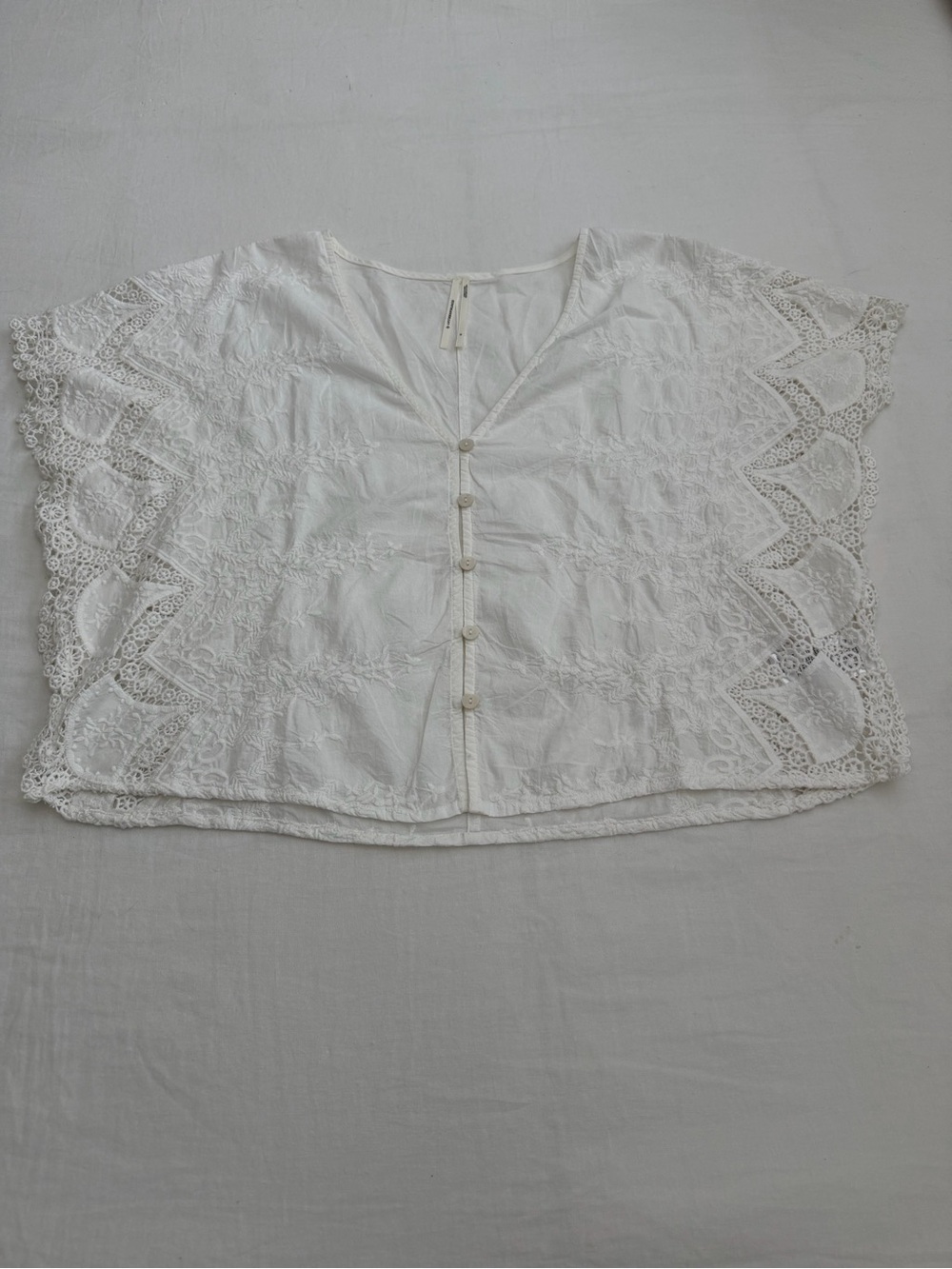 Anthropologie White Lace Button-Front Blouse
